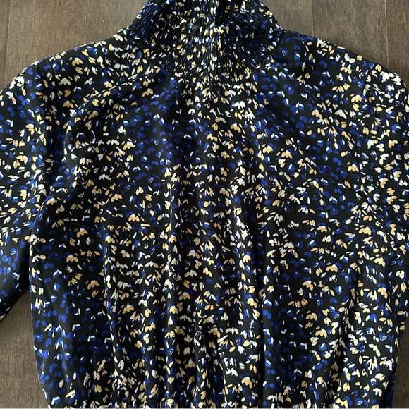 Nanette Lepore High‎ Low Smocked Dress Blue Black Size 10 - Picture 2 of 11